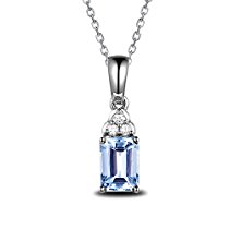 1ct Natural Emerald Cut Aquamarine 14k White Gold Diamond Pendant 925 Sterling Silver Necklace Chain
